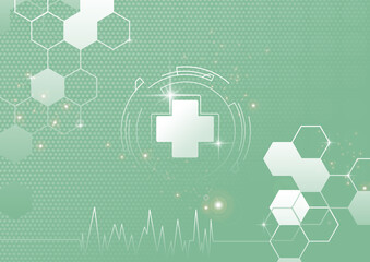 メディカルアイコンと心拍計　救急医療の背景素材