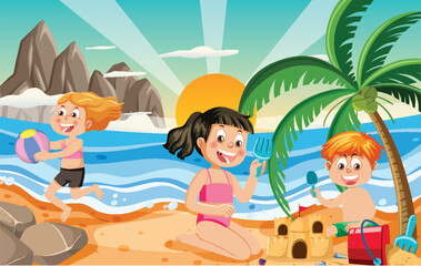Obraz na płótnie Canvas Kids on summer beach vacation