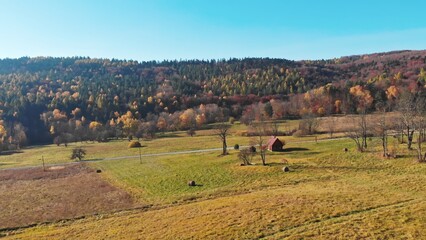 high-angle view of fields and mountains in Bieszczady, Poland. autumn day. High quality photo