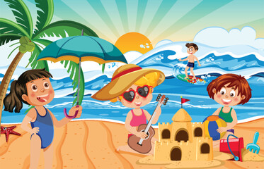 Obraz na płótnie Canvas Kids on summer beach vacation