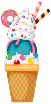 Ice cream cone with toppings
