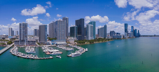 Sea Isle Marina and Intracoastal Waterway at scenic Miami Beach Florida. Boats moored above inland...