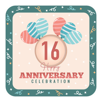 16 years anniversary logo with balloon design template vector design abstract 