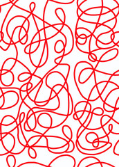 A hand-drawn drawing with red lines on a white background.Doodle and abstract design on seamless background.