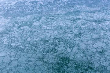 Shapes and texture of frozen water in the Casares de Arbas Reservoir, León, Spain.