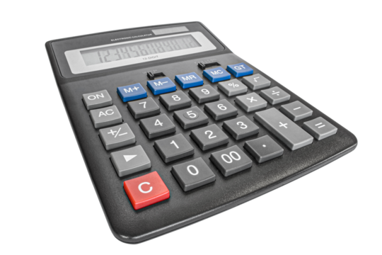 Wide angle photo of the electronic calculator. Finance and mathematic concept. png transparent