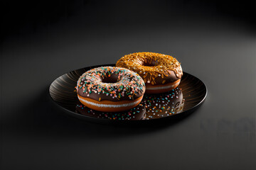 Doughnuts on black background created with generative AI technology