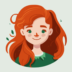 Red headed woman face. Vector illustration. minimalistic linear female portrait. girl face flat vector.