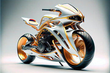 Futuristic white motorcycle