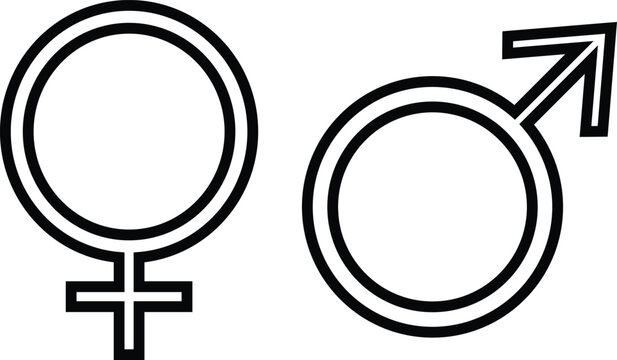 male and female symbols in trendy line style . gender icons . man and woman sign