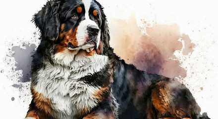 Bernese Mountain Dog Watercolor Painting - Generative AI