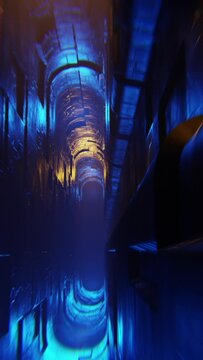 vertical video animation of clean futuristic alien scifi fantasy hangar tunnel corridor - 3d rendering
