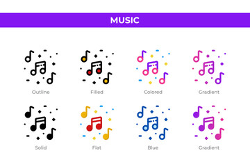 Fototapeta na wymiar Music icons in different style. Music icons set. Holiday symbol. Different style icons set. Vector illustration