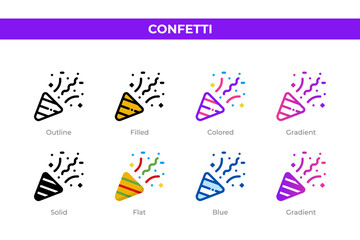 Confetti icons in different style. Confetti icons set. Holiday symbol. Different style icons set. Vector illustration
