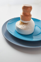 cleaning home concept. small brush, detergents and cleaning accessories