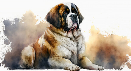 Saint Bernard Dog Watercolor Painting - Generative AI