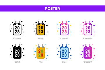 Poster icons in different style. Poster icons set. Holiday symbol. Different style icons set. Vector illustration