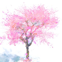 Fototapeta na wymiar Sakura tree watercolor. Generative AI.