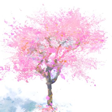 Sakura tree watercolor. Generative AI.