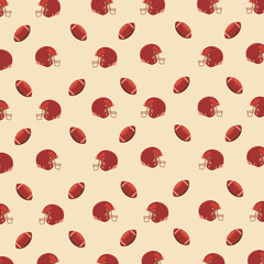 american football all over pattern. teams gray and red helmets, football ball, flat vector illustration 