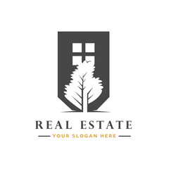 Modern minimalist real estate, house, building construction Logo design vector template