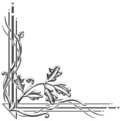Silver Art Deco bottom corner with an oak branch. Art Deco style vector illustration with silhouettes of oak leaves creating a corner