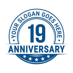 19 years anniversary logo design template. Vector illustration.