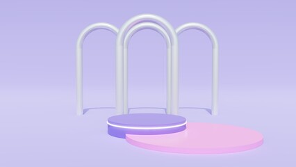 Podium backdrop for product display, interior with arches 3d render