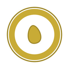 Circular panel with fresh egg in golden color on white background