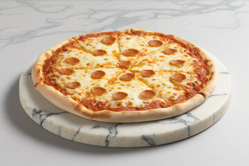 Crispy and Cheesy Pizza on a Wooden Board
