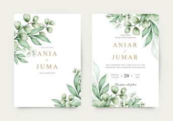 Beautiful wedding invitation with green leaves