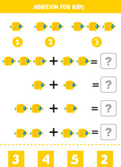 Addition for kids with cute butterfly fish.
