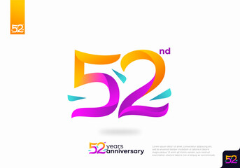 Number 52 logo icon design, 52nd birthday logo number, 52nd anniversary.