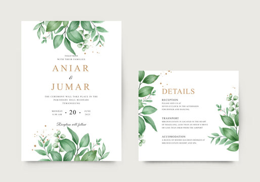 Elegant Green Foliage Watercolor Wedding Invitation Template