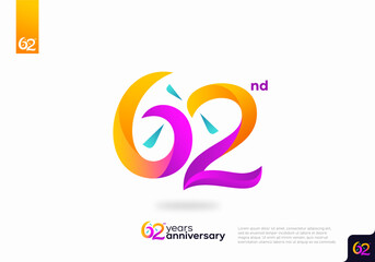 Number 62 logo icon design, 62nd birthday logo number, 62nd anniversary.