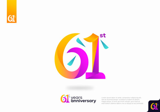 Number 61 logo icon design, 61st birthday logo number, 61st anniversary.
