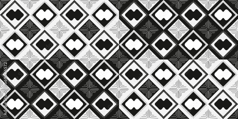 Poster Geometric tiles rhombuses. Vector of a checkerboard pattern and casual rhombuses. Vector print seamless, for design and pattern making.