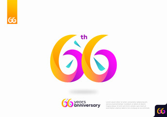 Number 66 logo icon design, 66th birthday logo number, 66th anniversary. - obrazy, fototapety, plakaty