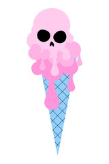 Melting skull ice cream. Gothic ice cream design for Halloween. Hand drawing illustration isolated on white background. Vector EPS 10