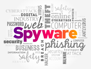 Fototapeta premium Spyware is software with malicious behaviour that aims to gather information about a person or organization, word cloud concept background