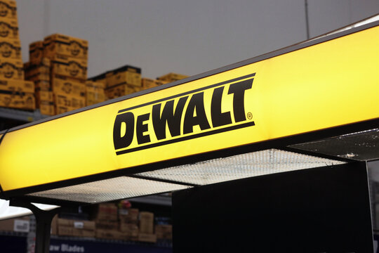 Honolulu, HI - December 28, 2022: American tool manufacturer Dewalt Inc trademark on display at hardware store