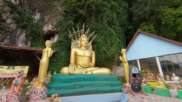 FPV Drone shot of Buddha at the Thai Temple