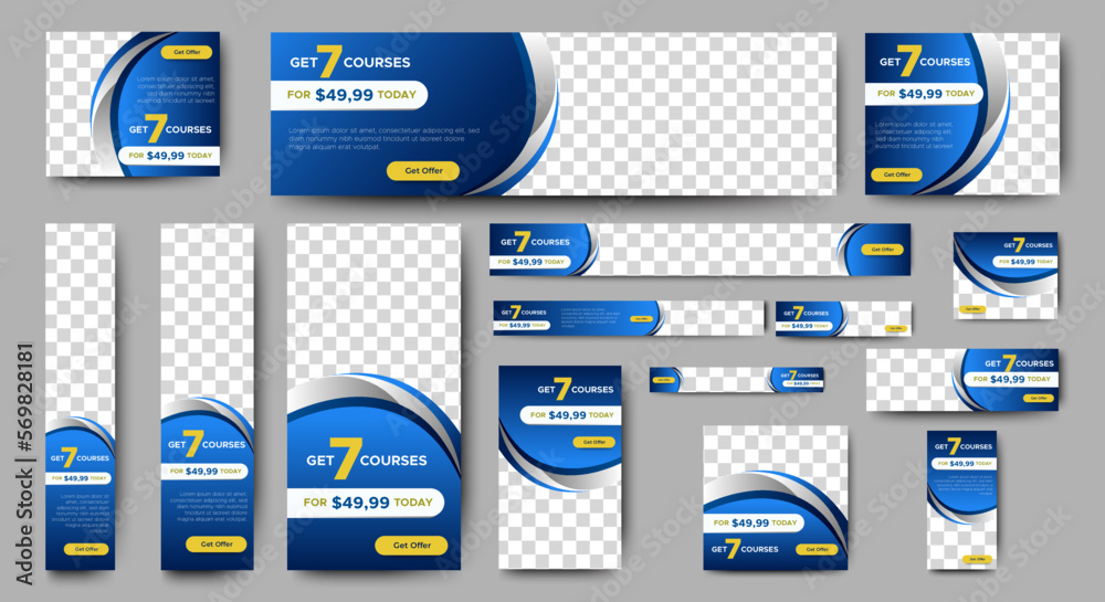 Wall mural abstract banner design web template set, horizontal header web banner. modern gradient blue cover he