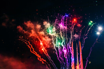 Fototapeta na wymiar Beautiful multi-colored fireworks against the background of the night sky.