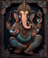 Lord Ganesha, the celebration of Ganesh. Indian hindu god ganesha, antique colorful inlay art - obrazy, fototapety, plakaty