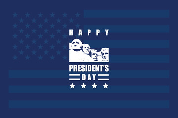 President's Day banner blue background in vector with lettering Happy President's Day and Rushmore USA presidents. president day background. flat vector modern illustration  