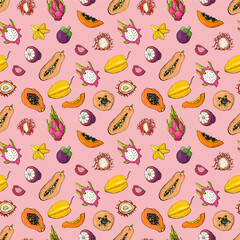 Seamless pattern with exotic fruits. Design for fabric, textile, wallpaper, packaging.	
