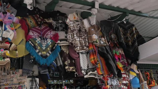 Traditional colombian wool clothes shop in Monserrate, Bogota