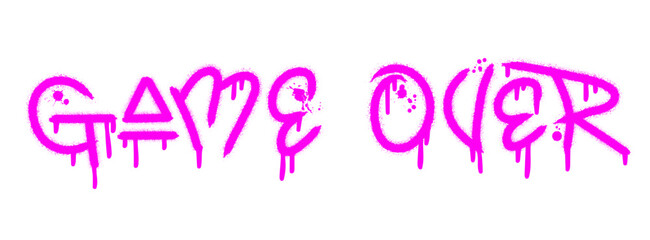 Game over text with splash effect and drops. Video game  concept. Urban street graffiti style. Print for banner, announcement, poster. Vector illustration is on white background