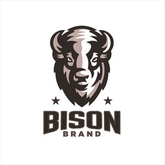 Vintage bison logo for sale. Mascot bison logo retro design.